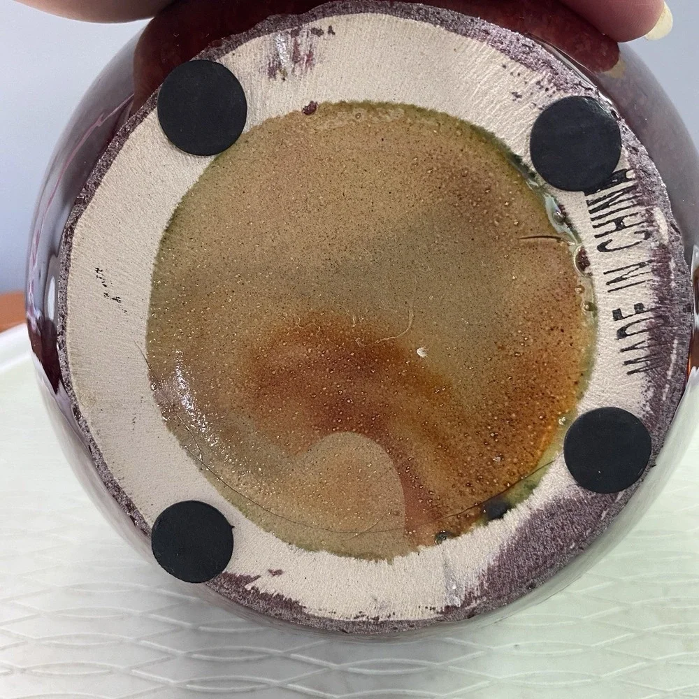 Ceramic Red/Yellow&Gunmetal Vase With Unique Shaped Rim 10.75